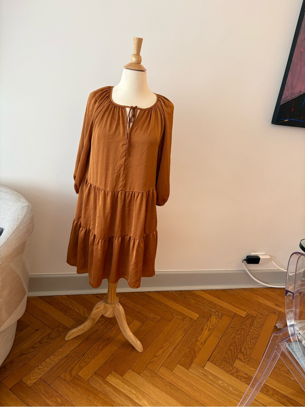 Tiered Peasant Dress in Rust